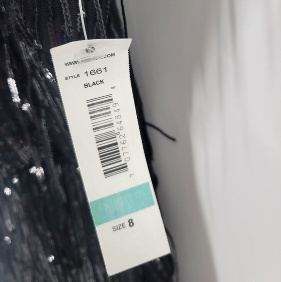 R&M Richards Fringe Sequined Cocktail Dress Black Maxi Size 8 New - Picture 4 of 7